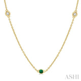 2.25 MM Emerald and 1/4 Ctw Round Cut Diamond Precious Station Necklace in 14K Yellow Gold