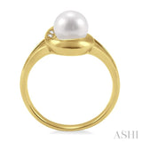 6.5 MM Round Shape Cultured Pearl and 1/20 Ctw Round Cut Diamond Ring in 10K Yellow Gold