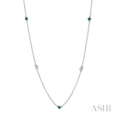 2.6 MM Emerald and 3/8 Ctw Round Cut Diamond Precious Station Necklace in 14K White Gold