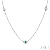 2.6 MM Emerald and 3/8 Ctw Round Cut Diamond Precious Station Necklace in 14K White Gold