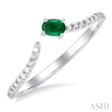 4X3 MM Oval Cut Emerald and 1/10 Ctw Petite Round Cut Diamond Precious Fashion Ring in 10K White Gold