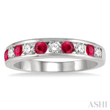 2.6 MM Ruby and 3/8 Ctw Round Cut Diamond Precious Wedding Band in 14K White Gold