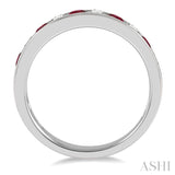 2.6 MM Ruby and 3/8 Ctw Round Cut Diamond Precious Wedding Band in 14K White Gold