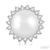 5.5 MM Round Shape Cultured Pearls and 1/6 Ctw Petite Sunflower Round Cut Diamond Fashion Stud Earring in 10K White Gold