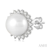 5.5 MM Round Shape Cultured Pearls and 1/6 Ctw Petite Sunflower Round Cut Diamond Fashion Stud Earring in 10K White Gold