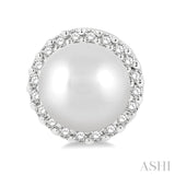 5.5 MM Round Shape Cultured Pearls and 1/8 Ctw Petite Round Cut Diamond Halo Fashion Stud Earring in 10K White Gold