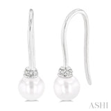 5.5 MM Round Shape Cultured Pearls and 1/20 Ctw Round Cut Diamond Petite Fashion Earring in 10K White Gold