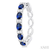 4X3 MM Oval Cut Sapphire and 1/4 Ctw Round Cut Diamond Precious Hoop Earring in 14K White Gold