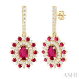 5x3 MM Oval Cut & 1.45 MM Round Cut Ruby and 1/3 Ctw Round Cut Diamond Precious Earring in 14K Yellow Gold