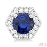 3.5 MM Round Sapphire and 1/10 Ctw Single Cut Diamonds Halo Precious Stud Earrings in 10K White Gold