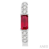 4X2 MM Baguette Cut Ruby and 1/8 Ctw Petite Round Cut Diamond Fashion Huggies in 10K White Gold