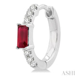 4X2 MM Baguette Cut Ruby and 1/8 Ctw Petite Round Cut Diamond Fashion Huggies in 10K White Gold