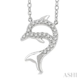 1/20 Ctw Petite Sea Life Dolphin Round Cut Diamond Fashion Pendant With Chain in 10K White Gold