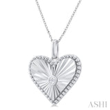 1/20 Ctw Heart fluted medallion Round Cut Diamond Pendant With Chain in Sterling Silver