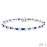 4X2 MM Baguette Cut Sapphire and 1 1/10 Ctw Art Deco Round Cut Diamond Precious Bracelet in 14K White Gold