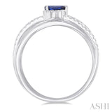 5x3 MM Emerald Shape Sapphire and 1/4 Ctw Single Cut Diamond Double Criss-Cross Lovebright Precious Ring in 10K White Gold