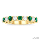 2.85 MM Emerald and 1/2 Ctw Round Cut Diamond Precious Wedding Band in 14K Yellow Gold