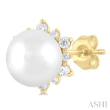 5.50 MM Round Shape Cultured Pearl and 1/6 Ctw Petite Round Cut Diamond Fashion Stud Earring in 10K Yellow Gold