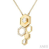 3/8 Ctw Asymmetric Hexagon Motif Round Cut Diamond Fashion Pendant With Chain in 14K Yellow Gold