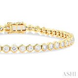 4 Ctw Hexagon Motif Bezel Set Round Cut Diamond Tennis Bracelet in 14K Yellow Gold