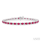 4X3 MM Oval Cut Ruby and 1/3 Ctw Round Cut Diamond Precious Bracelet in 14K White Gold
