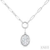 1/4 Ctw Lovebright Oval Shape Round Cut Diamond Paperclip Necklace in 14K White Gold