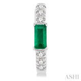 4X2 MM Baguette Cut Emerald and 1/8 Ctw Petite Round Cut Diamond Fashion Huggies in 10K White Gold