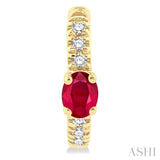 4X3 MM Petite Oval Cut Ruby and 1/10 Ctw Round Cut Diamond Fashion Huggies in 10K Yellow Gold