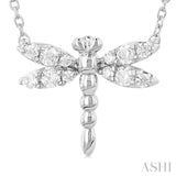 1/6 Ctw Petite Dragonfly Round Cut Diamond Fashion Pendant With Chain in 10K White Gold