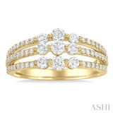 1 ctw Triple Row Past, Present & Future Round Cut Diamond Wedding Band in 14K Yellow Gold