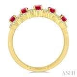 4x3 MM Oval Cut Ruby and 1/3 Ctw Round Cut Diamond Precious Wedding Band in 14K Yellow Gold