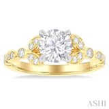 1/4 Ctw Round Cut Diamond Marquise and Circular Motif Carved Round Shape Semi-Mount Engagement Ring in 14K Yellow and White Gold