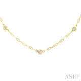 1/4 Ctw Bezel Set Round Cut Diamond Paperclip Station Necklace in 14K Yellow Gold