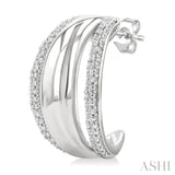 1/10 Ctw Split Dome Shape Round Cut Diamond Bold Half Hoop Earring in Sterling Silver