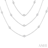 3 Ctw Bezel Set Round Cut Diamond 60-Inch Long Station Necklace in 14K White Gold