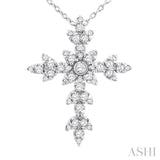 1/4 Ctw Floral Leaf Cross Round Cut Diamond Fashion Pendant With Chain in 14K White Gold