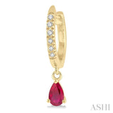 5x3 MM Pear Cut Ruby and 1/8 Ctw Round Cut Diamond Petite Fashion Huggie Earrings in 10K Yellow Gold