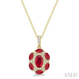 6x4 MM Oval Cut & 4x2 MM Marquise Cut Ruby and 1/6 Ctw Round Cut Diamond Precious Pendant With Chain in 14K Yellow Gold