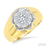 1 Ctw Floral Center Lovebright Round Cut Diamond Men's Ring in 10K Yellow and White Gold