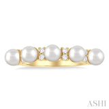 4 MM Round Shape Cultured Pearl and 1/6 Ctw Round Cut Diamond Semi-Precious Fashion Ring in 10K Yellow Gold