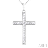 1/2 Ctw Round Cut Diamond Channel Set 1-Inch Plate Cross Pendant With Chain in 14K White Gold