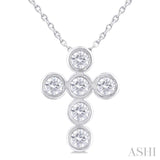 1/2 Ctw Round Cut Diamond 6-Stone Bezel Set Cross Pendant With Chain in 14K White Gold