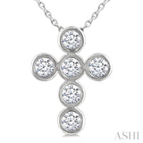 1/2 Ctw Round Cut Diamond 6-Stone Bezel Set Cross Pendant With Chain in 14K White Gold