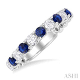 2.85 MM Sapphire and 1/2 Ctw Round Cut Diamond Precious Wedding Band in 14K White Gold