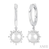 5.5 MM Round shape Cultured Pearls and 1/5 Ctw Round Cut Diamond Petite Fashion Huggies in 10K White Gold