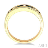2.5 MM Round Cut Sapphire and 1/5 Ctw Channel Set Round Cut Diamond Band in 14K Yellow Gold