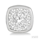 1/3 Ctw Cushion Shape Round Cut Diamond Lovebright Bezel Stud Earring in 14K White Gold