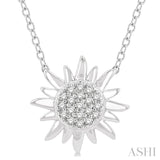 1/10 ctw Sun Petite Round Cut Diamond Fashion Pendant With Chain in 10K White Gold