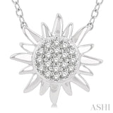 1/10 ctw Sun Petite Round Cut Diamond Fashion Pendant With Chain in 10K White Gold