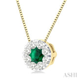 3.8 MM Emerald and 1/3 Ctw Round Cut Lovebright Diamond Precious Pendant With Chain in 14K Yellow and White Gold